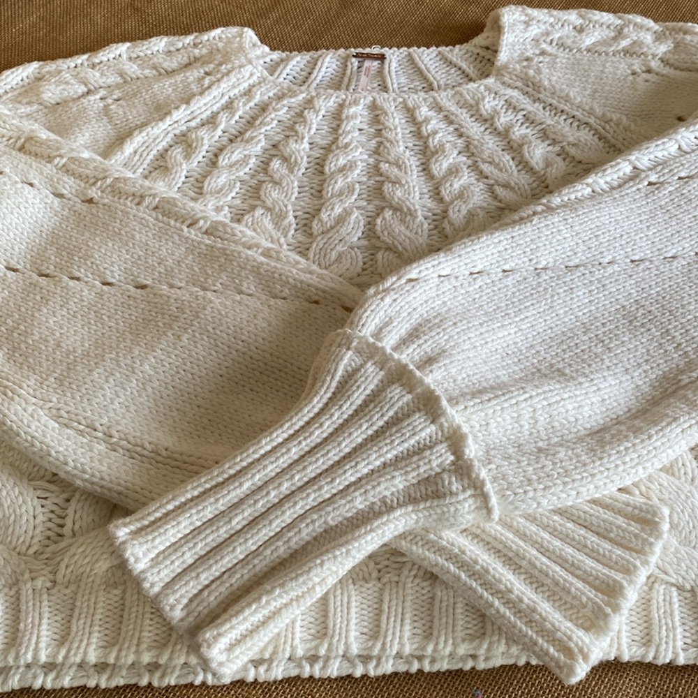 Free People Cream Cable Knit Scoop Neck Sweater - Picture 12 of 15